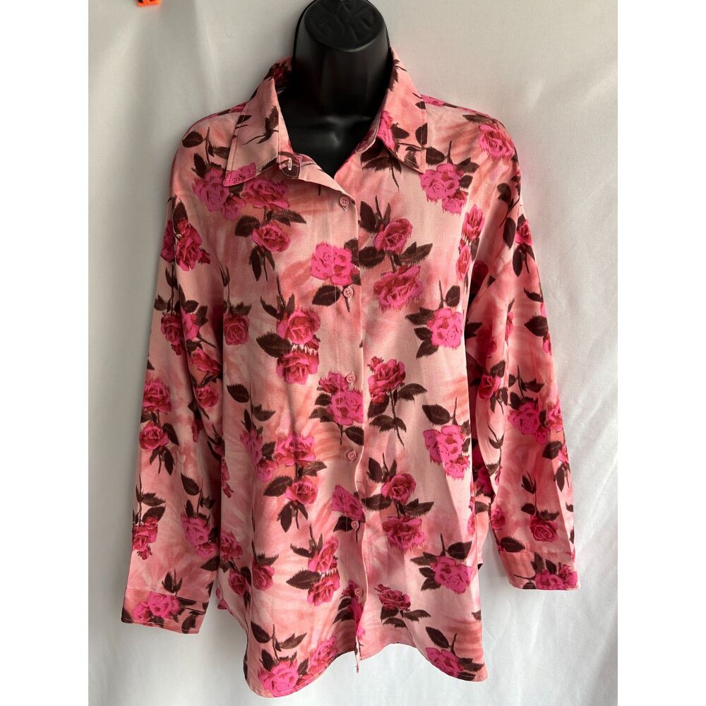 Vici Romance Awaits Button Down Top Size S Floral Roses Romantic Oversized Shirt